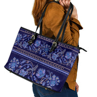 Azerbaijan Leather Tote Bag Traditional Pattern Ornament With Flowers Buta Blue - Wonder Print Shop