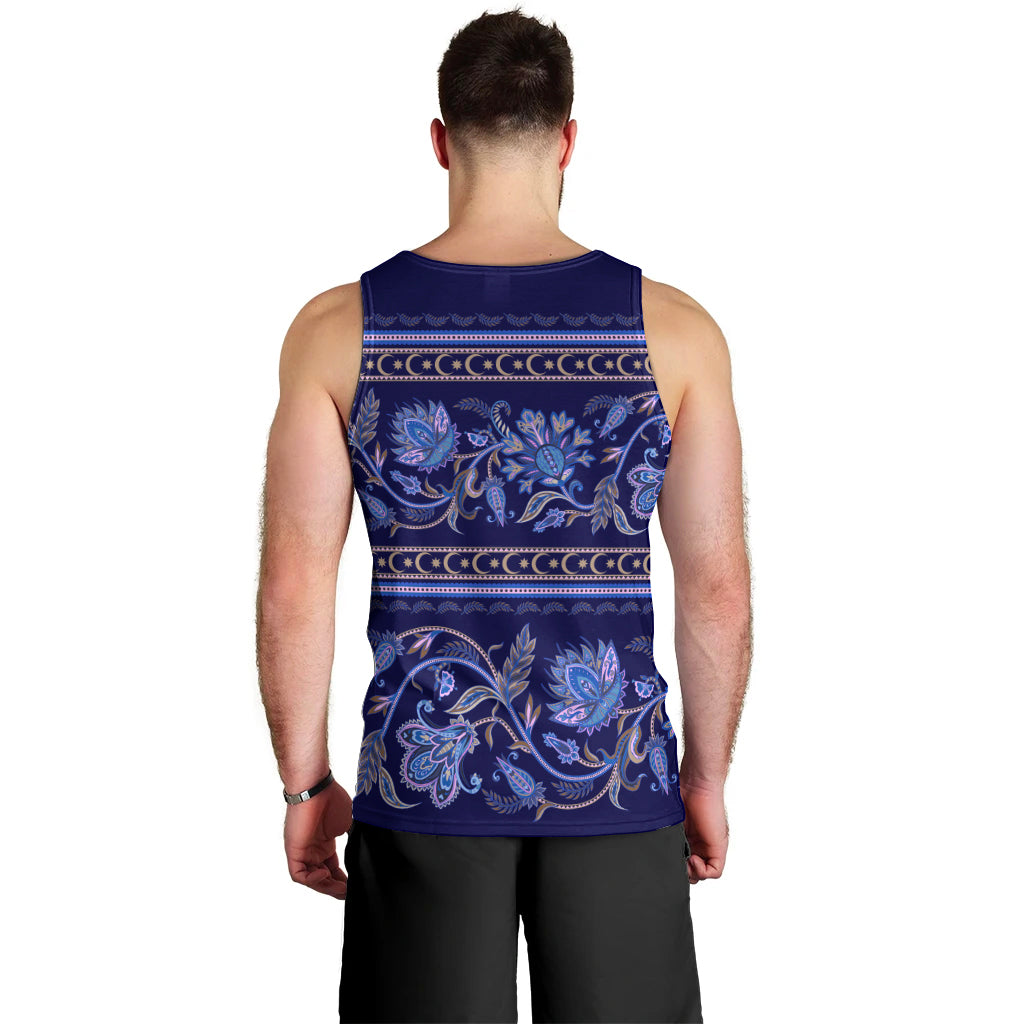 Azerbaijan Men Tank Top Traditional Pattern Ornament With Flowers Buta Blue - Wonder Print Shop