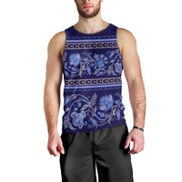 Azerbaijan Men Tank Top Traditional Pattern Ornament With Flowers Buta Blue - Wonder Print Shop