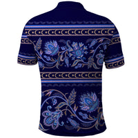 Azerbaijan Polo Shirt Traditional Pattern Ornament With Flowers Buta Blue - Wonder Print Shop