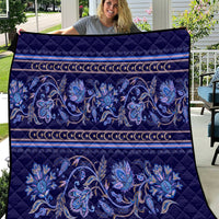 Azerbaijan Quilt Traditional Pattern Ornament With Flowers Buta Blue - Wonder Print Shop