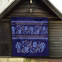 Azerbaijan Quilt Traditional Pattern Ornament With Flowers Buta Blue - Wonder Print Shop