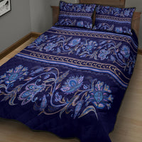 Azerbaijan Quilt Bed Set Traditional Pattern Ornament With Flowers Buta Blue - Wonder Print Shop