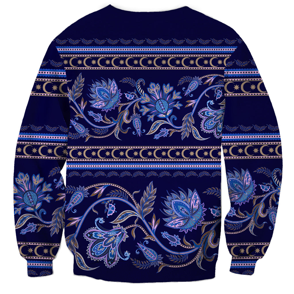 Azerbaijan Sweatshirt Traditional Pattern Ornament With Flowers Buta Blue - Wonder Print Shop