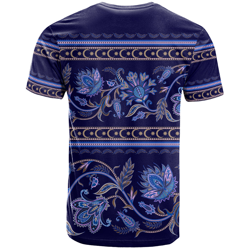 Azerbaijan T Shirt Traditional Pattern Ornament With Flowers Buta Blue - Wonder Print Shop