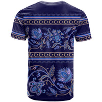 Azerbaijan T Shirt Traditional Pattern Ornament With Flowers Buta Blue - Wonder Print Shop