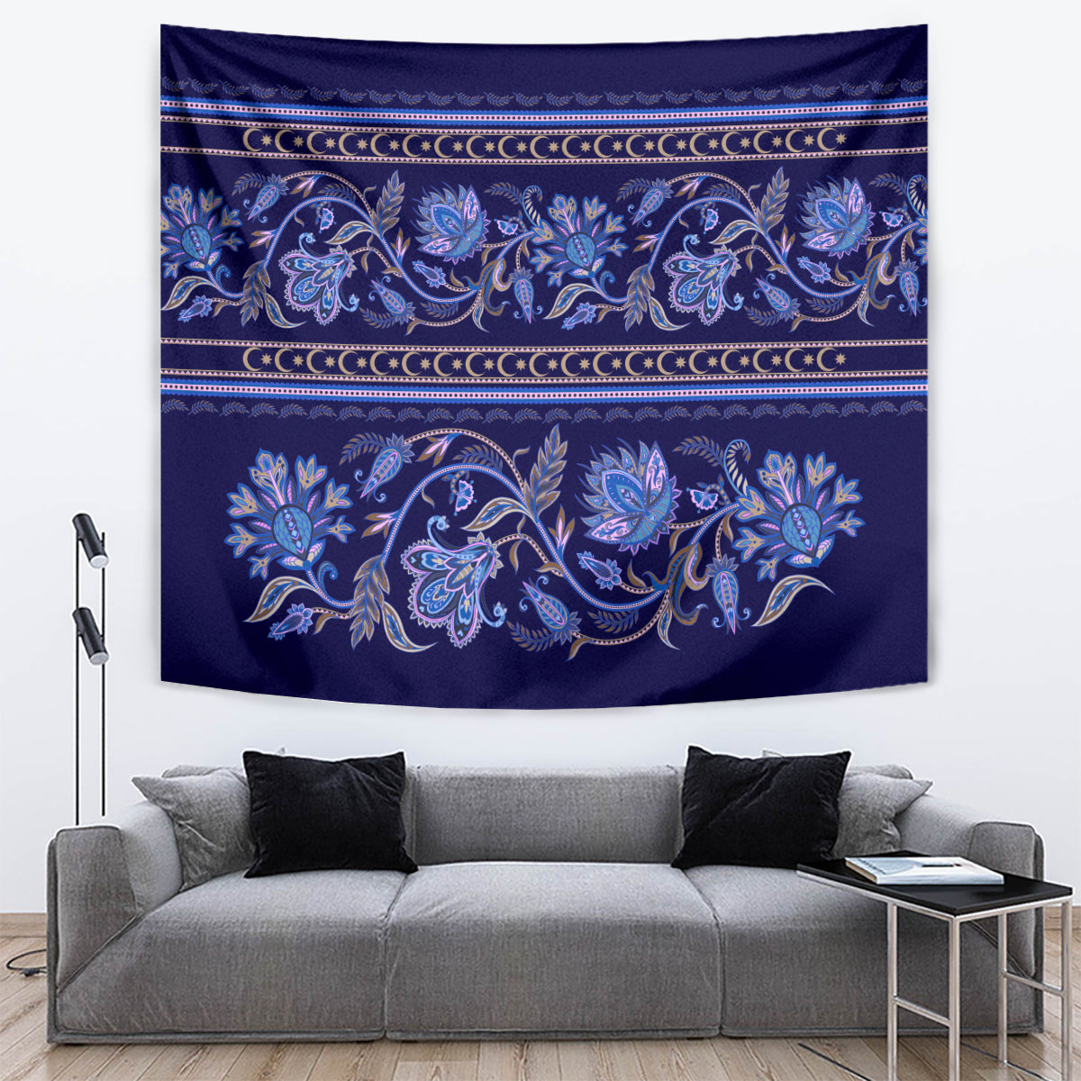 Azerbaijan Tapestry Traditional Pattern Ornament With Flowers Buta Blue - Wonder Print Shop
