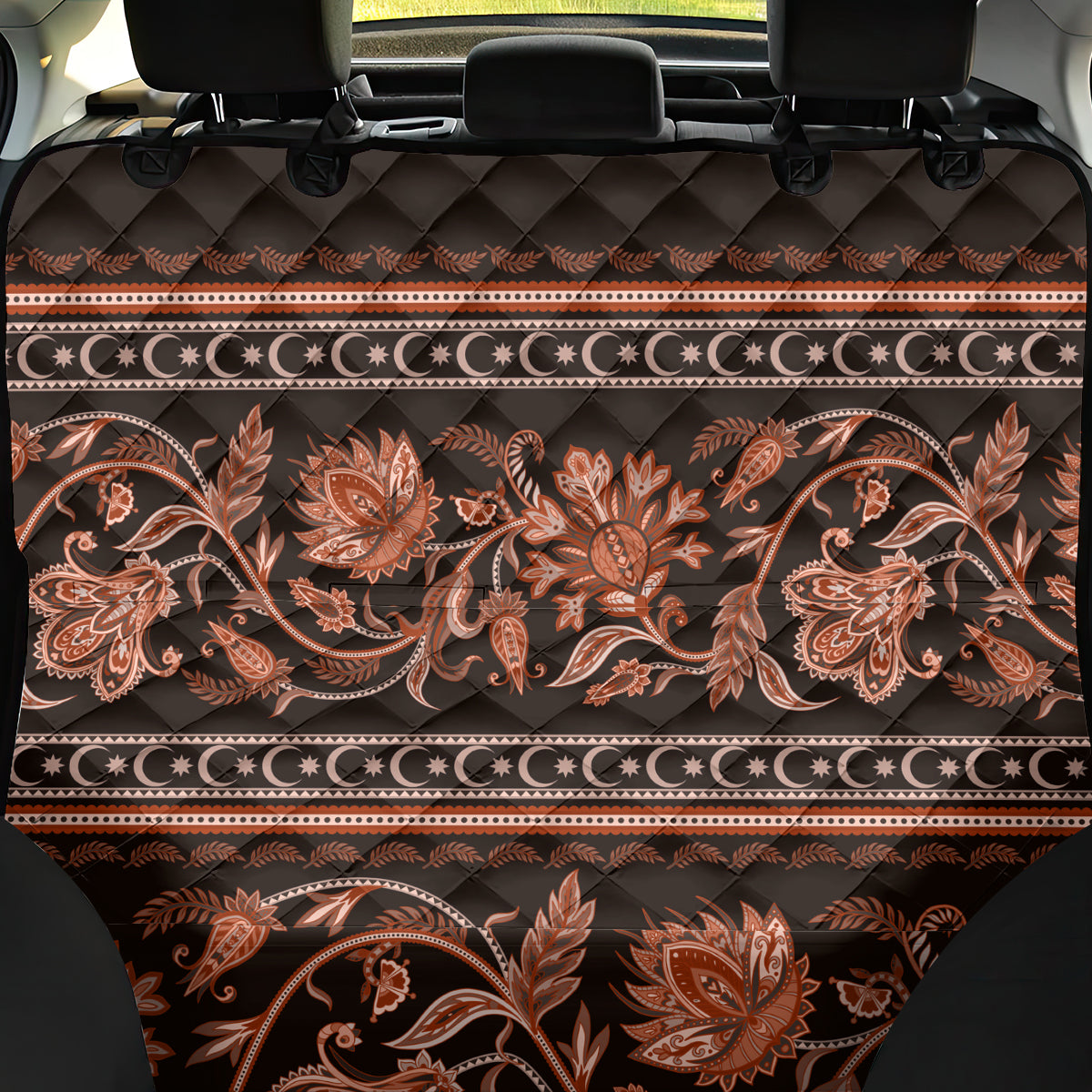 Azerbaijan Back Car Seat Cover Traditional Pattern Ornament With Flowers Buta Gold LT9 - Wonder Print Shop