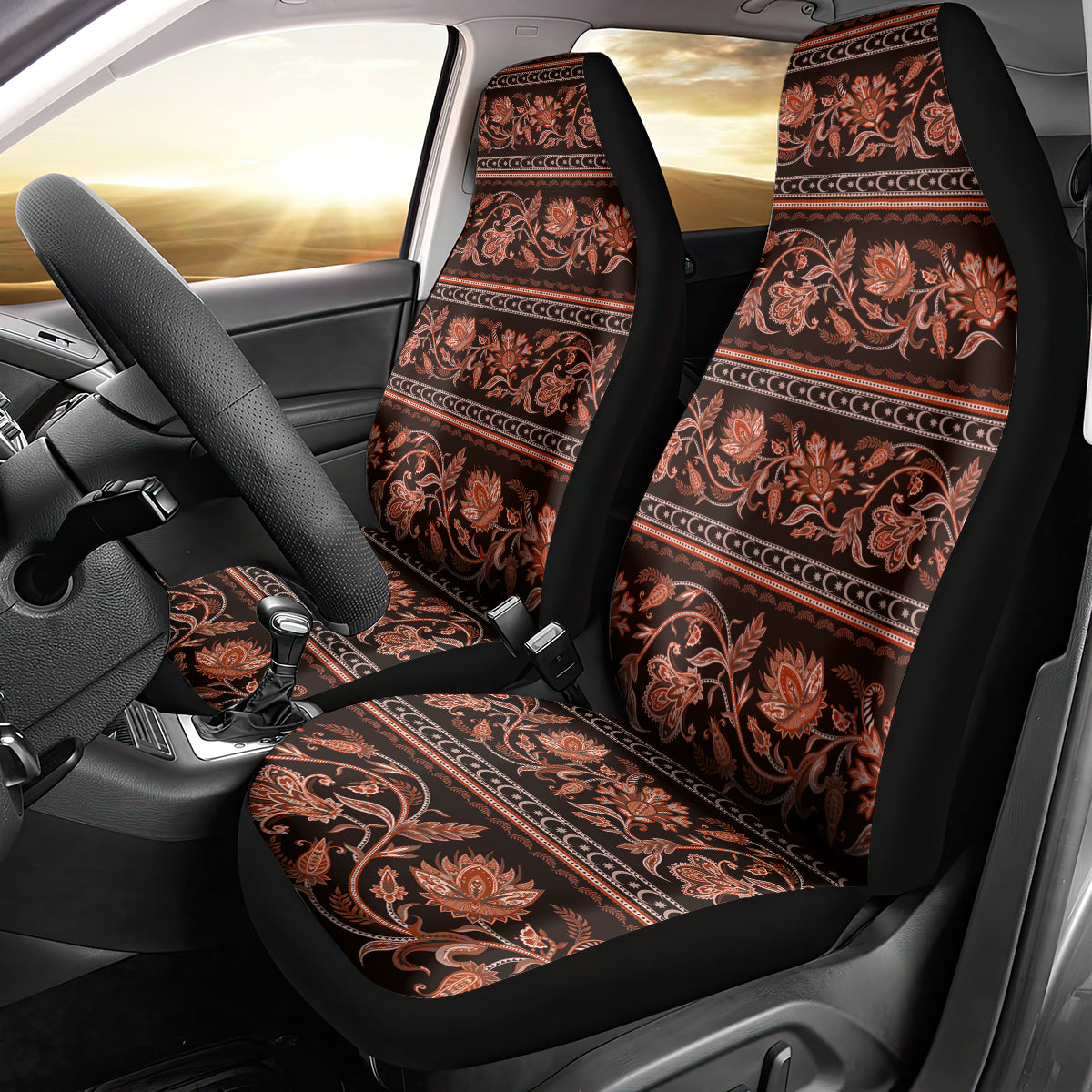 Azerbaijan Car Seat Cover Traditional Pattern Ornament With Flowers Buta Gold LT9 - Wonder Print Shop