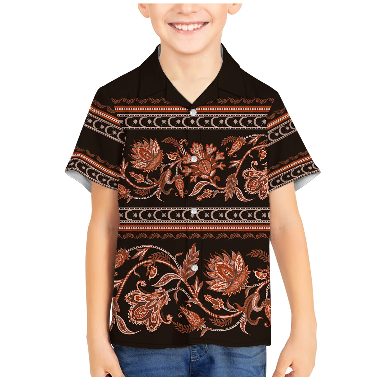 Azerbaijan Family Matching Mermaid Dress and Hawaiian Shirt Traditional Pattern Ornament With Flowers Buta Gold LT9 - Wonder Print Shop