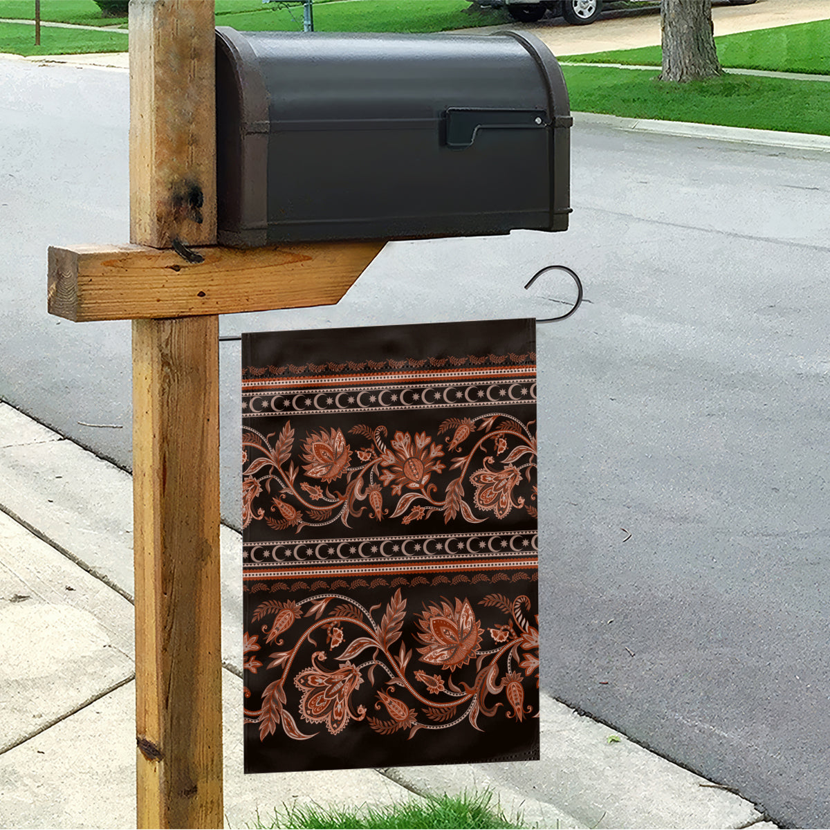 Azerbaijan Garden Flag Traditional Pattern Ornament With Flowers Buta Gold - Wonder Print Shop