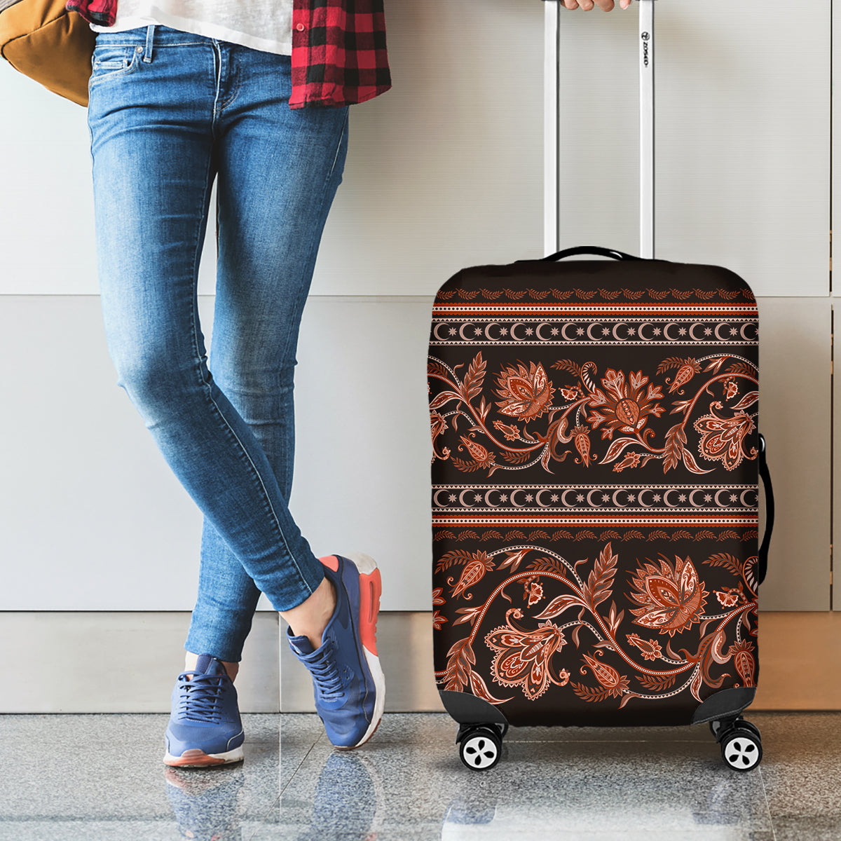 Azerbaijan Luggage Cover Traditional Pattern Ornament With Flowers Buta Gold - Wonder Print Shop