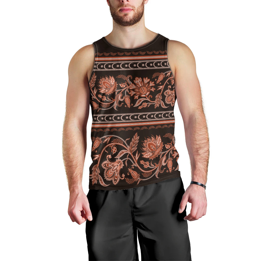 Azerbaijan Men Tank Top Traditional Pattern Ornament With Flowers Buta Gold - Wonder Print Shop