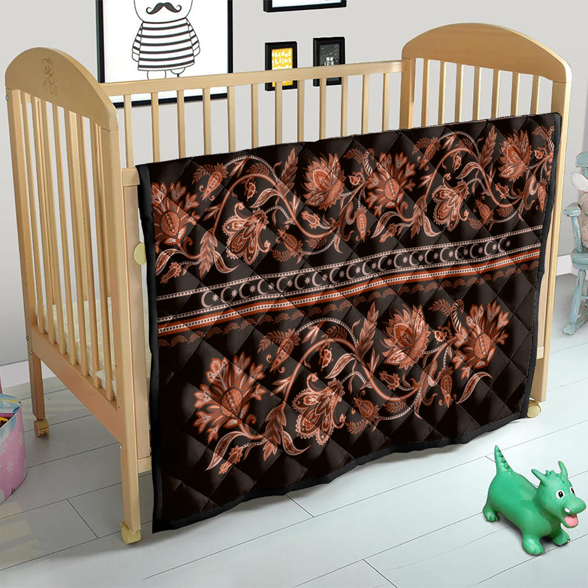 Azerbaijan Quilt Traditional Pattern Ornament With Flowers Buta Gold - Wonder Print Shop