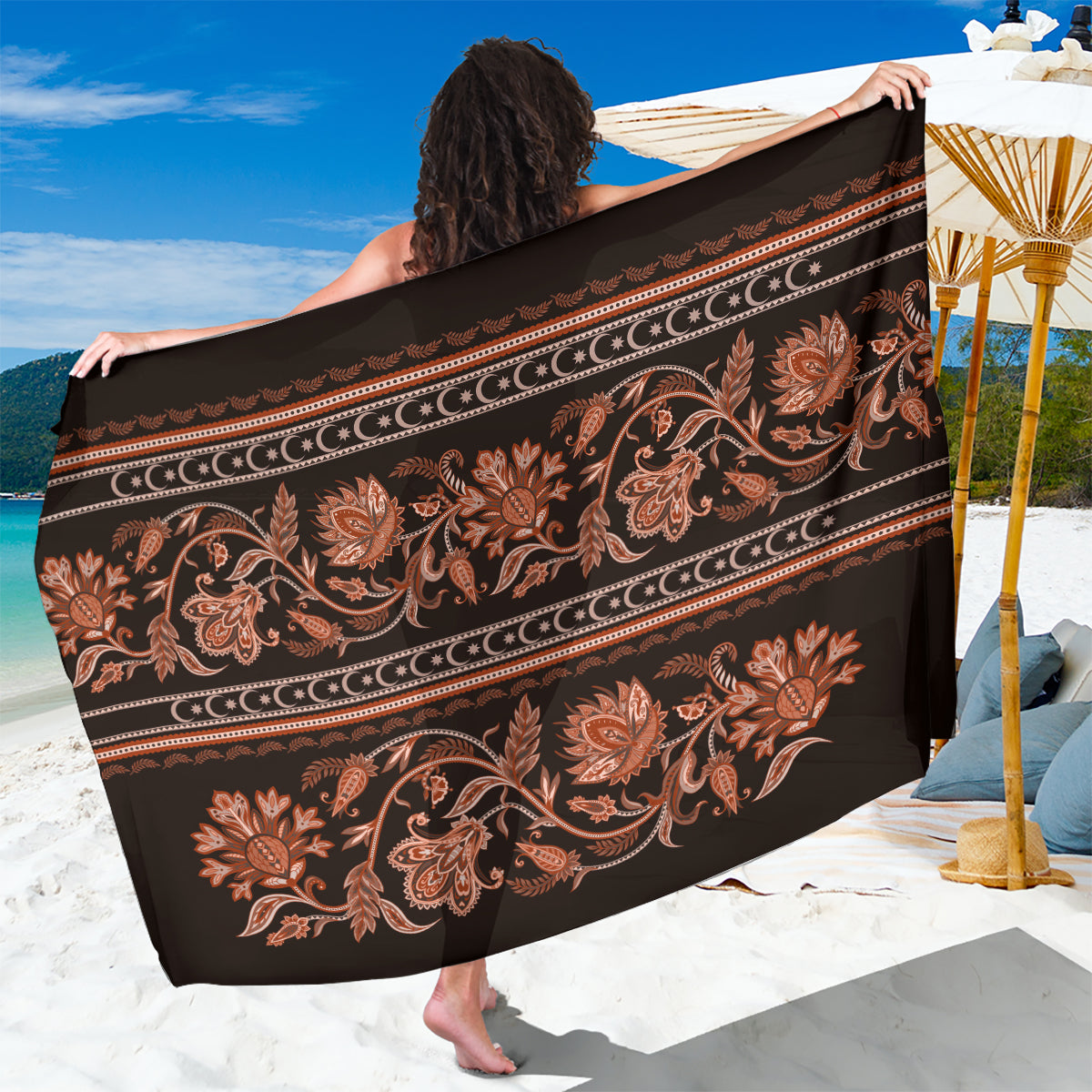 Azerbaijan Sarong Traditional Pattern Ornament With Flowers Buta Gold - Wonder Print Shop