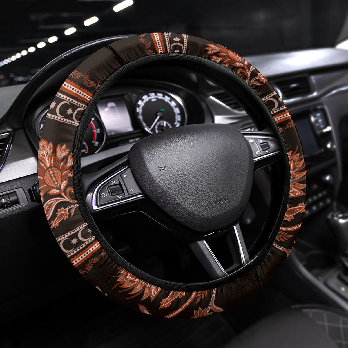 Azerbaijan Steering Wheel Cover Traditional Pattern Ornament With Flowers Buta Gold