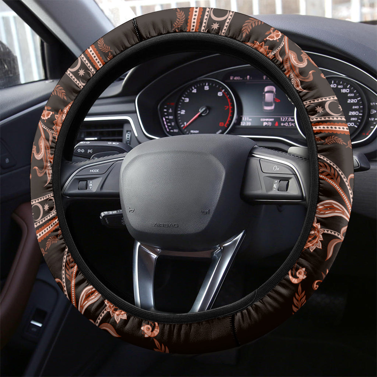 Azerbaijan Steering Wheel Cover Traditional Pattern Ornament With Flowers Buta Gold - Wonder Print Shop