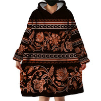 Azerbaijan Wearable Blanket Hoodie Traditional Pattern Ornament With Flowers Buta Gold - Wonder Print Shop