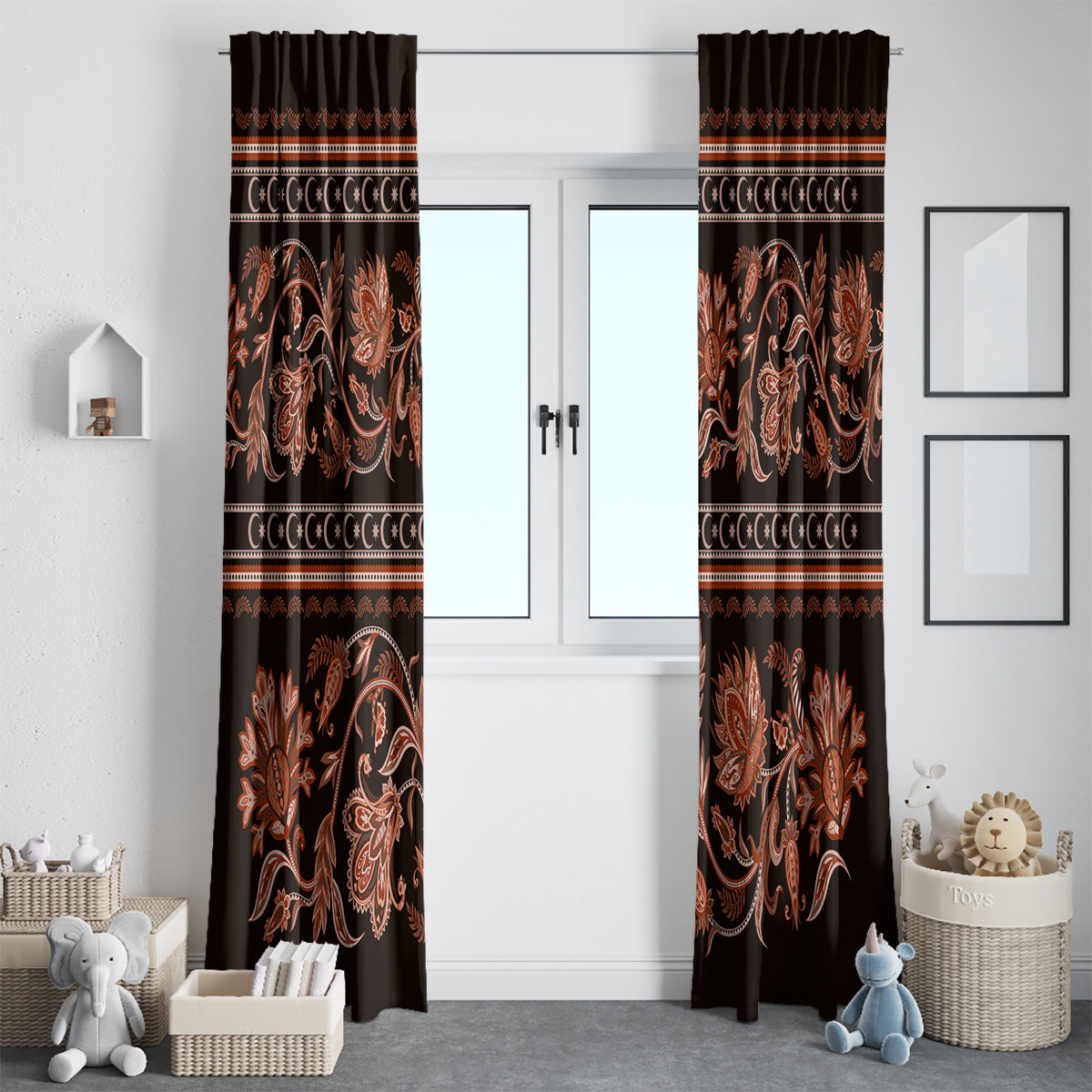 Azerbaijan Window Curtain Traditional Pattern Ornament With Flowers Buta Gold - Wonder Print Shop