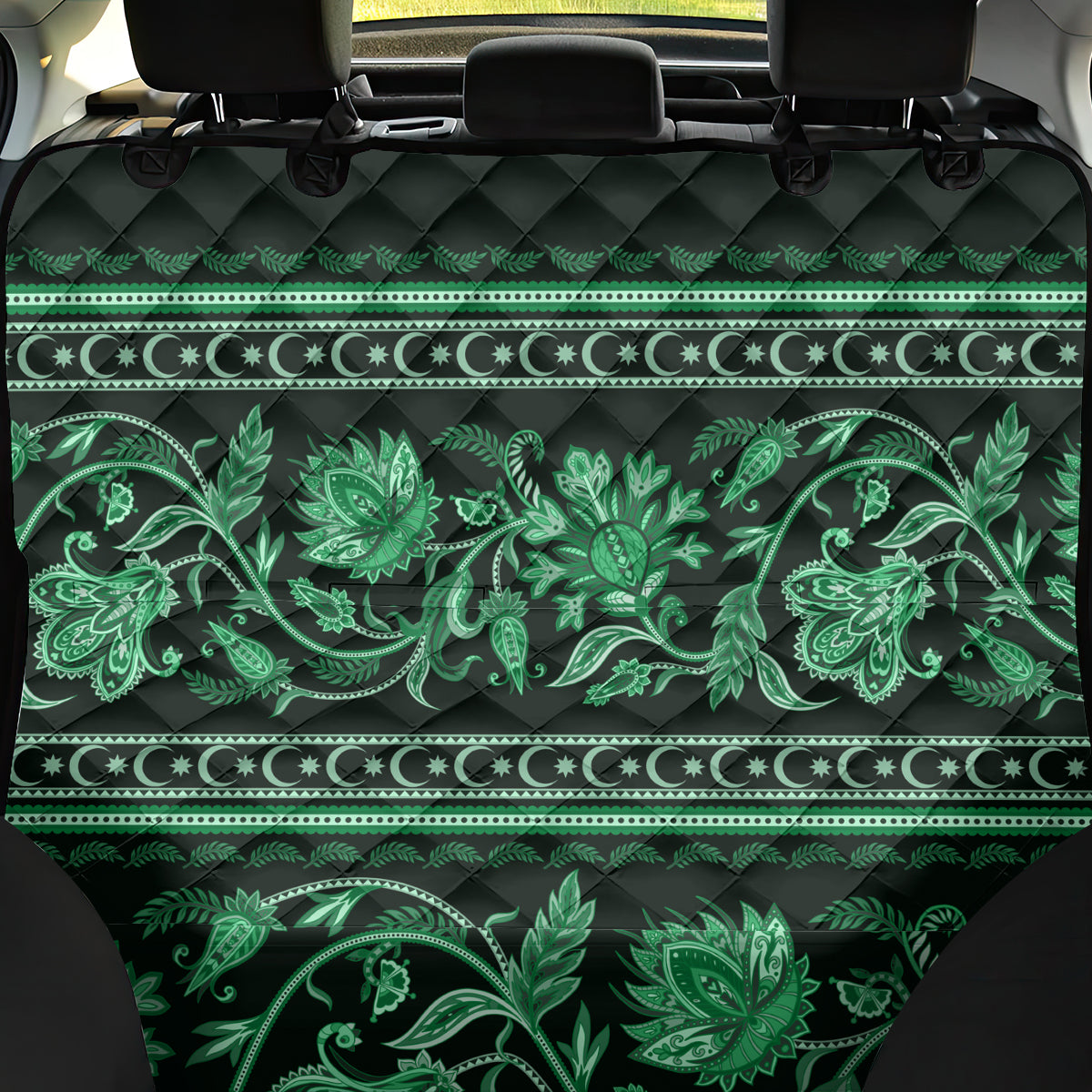 Azerbaijan Back Car Seat Cover Traditional Pattern Ornament With Flowers Buta Green LT9 - Wonder Print Shop