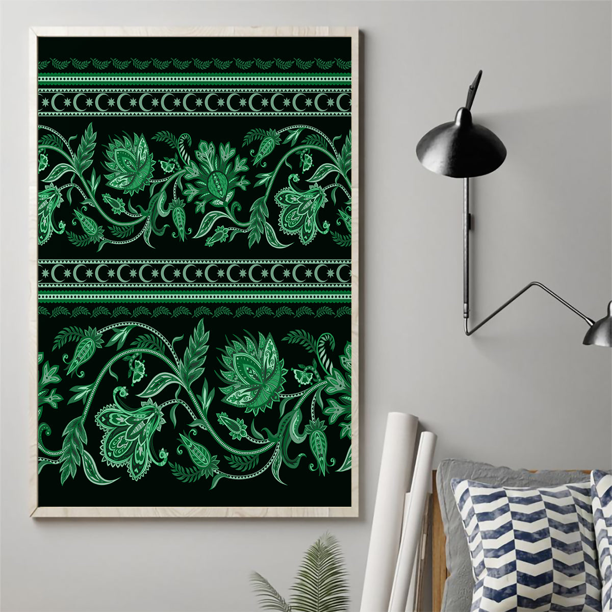 Azerbaijan Canvas Wall Art Traditional Pattern Ornament With Flowers Buta Green LT9 - Wonder Print Shop