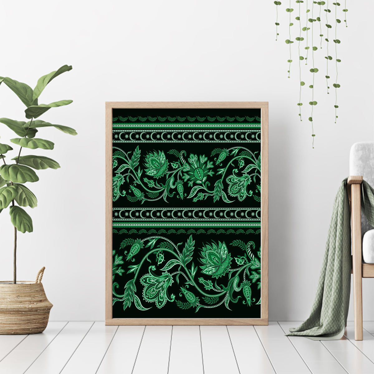 Azerbaijan Canvas Wall Art Traditional Pattern Ornament With Flowers Buta Green LT9 - Wonder Print Shop