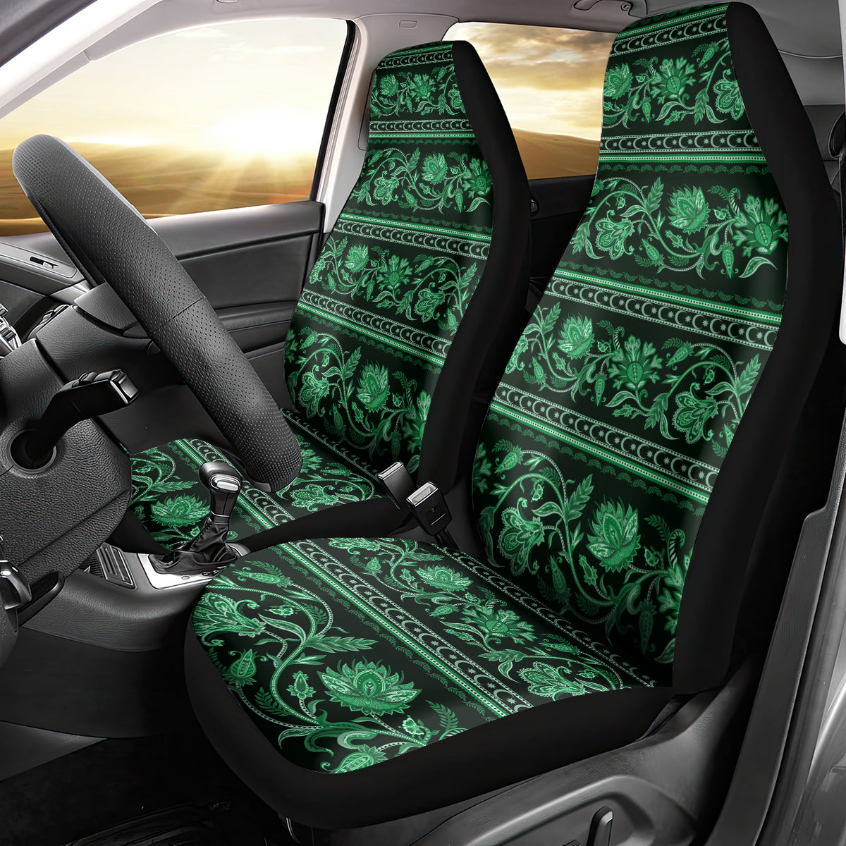Azerbaijan Car Seat Cover Traditional Pattern Ornament With Flowers Buta Green LT9 - Wonder Print Shop