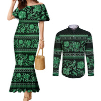 azerbaijan-couples-matching-mermaid-dress-and-long-sleeve-button-shirts-traditional-pattern-ornament-with-flowers-buta-green