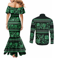 azerbaijan-couples-matching-mermaid-dress-and-long-sleeve-button-shirts-traditional-pattern-ornament-with-flowers-buta-green