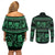 Azerbaijan Couples Matching Off Shoulder Short Dress and Long Sleeve Button Shirts Traditional Pattern Ornament With Flowers Buta Green LT9 - Wonder Print Shop