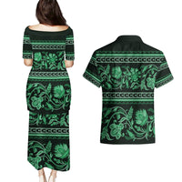 Azerbaijan Couples Matching Puletasi Dress and Hawaiian Shirt Traditional Pattern Ornament With Flowers Buta Green LT9 - Wonder Print Shop