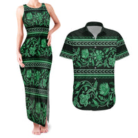 Azerbaijan Couples Matching Tank Maxi Dress and Hawaiian Shirt Traditional Pattern Ornament With Flowers Buta Green LT9 - Wonder Print Shop
