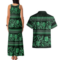 Azerbaijan Couples Matching Tank Maxi Dress and Hawaiian Shirt Traditional Pattern Ornament With Flowers Buta Green LT9 - Wonder Print Shop