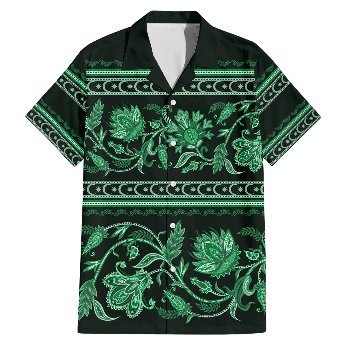 Azerbaijan Family Matching Mermaid Dress and Hawaiian Shirt Traditional Pattern Ornament With Flowers Buta Green LT9 - Wonder Print Shop