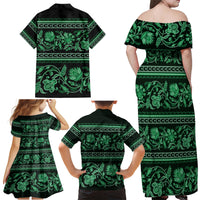 Azerbaijan Family Matching Off Shoulder Maxi Dress and Hawaiian Shirt Traditional Pattern Ornament With Flowers Buta Green LT9 - Wonder Print Shop
