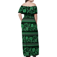Azerbaijan Family Matching Off Shoulder Maxi Dress and Hawaiian Shirt Traditional Pattern Ornament With Flowers Buta Green LT9 - Wonder Print Shop