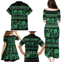 Azerbaijan Family Matching Puletasi Dress and Hawaiian Shirt Traditional Pattern Ornament With Flowers Buta Green - Wonder Print Shop