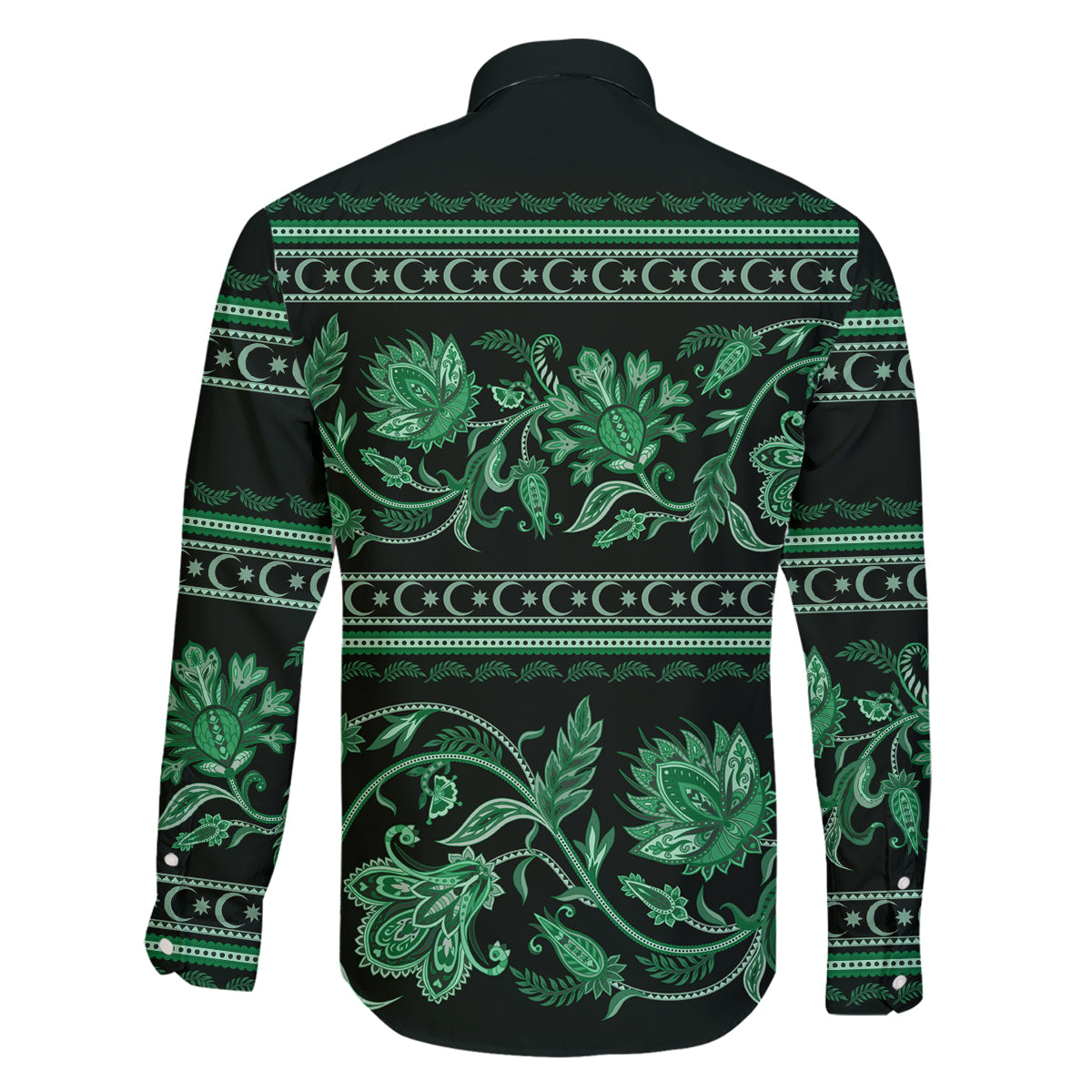 Azerbaijan Family Matching Puletasi Dress and Hawaiian Shirt Traditional Pattern Ornament With Flowers Buta Green - Wonder Print Shop