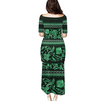 Azerbaijan Family Matching Puletasi Dress and Hawaiian Shirt Traditional Pattern Ornament With Flowers Buta Green - Wonder Print Shop