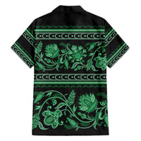 Azerbaijan Family Matching Short Sleeve Bodycon Dress and Hawaiian Shirt Traditional Pattern Ornament With Flowers Buta Green - Wonder Print Shop