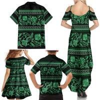 Azerbaijan Family Matching Summer Maxi Dress and Hawaiian Shirt Traditional Pattern Ornament With Flowers Buta Green - Wonder Print Shop