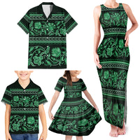 Azerbaijan Family Matching Tank Maxi Dress and Hawaiian Shirt Traditional Pattern Ornament With Flowers Buta Green - Wonder Print Shop