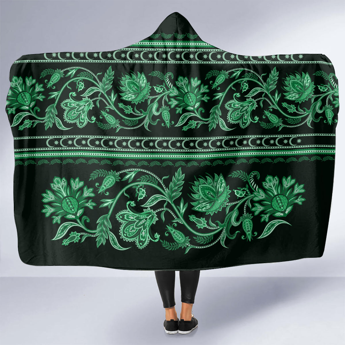 azerbaijan-hooded-blanket-traditional-pattern-ornament-with-flowers-buta-green