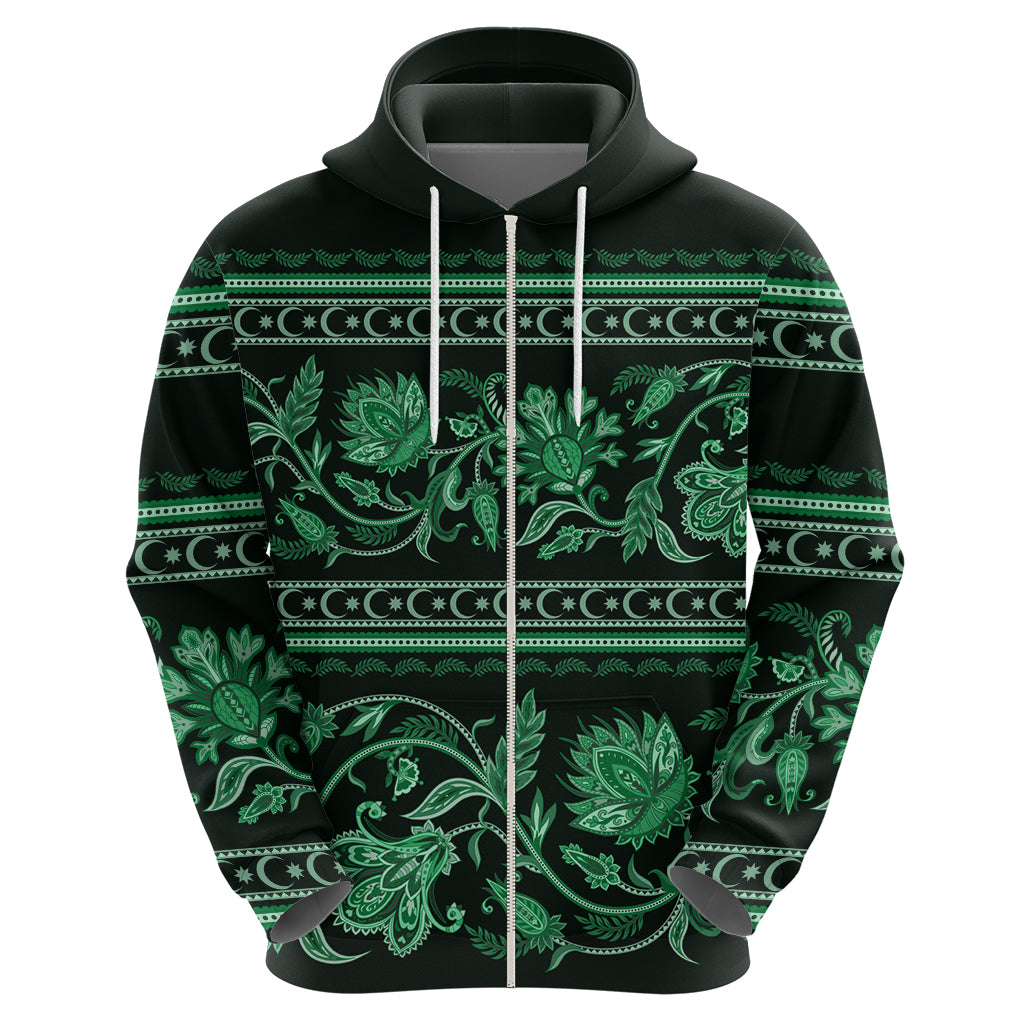 Azerbaijan Hoodie Traditional Pattern Ornament With Flowers Buta Green - Wonder Print Shop