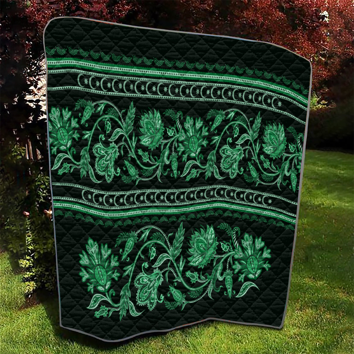 Azerbaijan Quilt Traditional Pattern Ornament With Flowers Buta Green - Wonder Print Shop