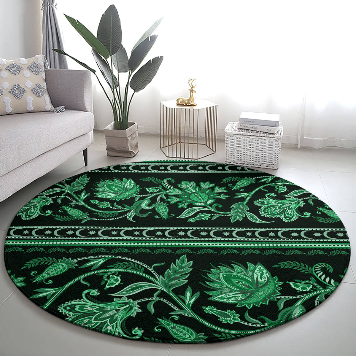 azerbaijan-round-carpet-traditional-pattern-ornament-with-flowers-buta-green