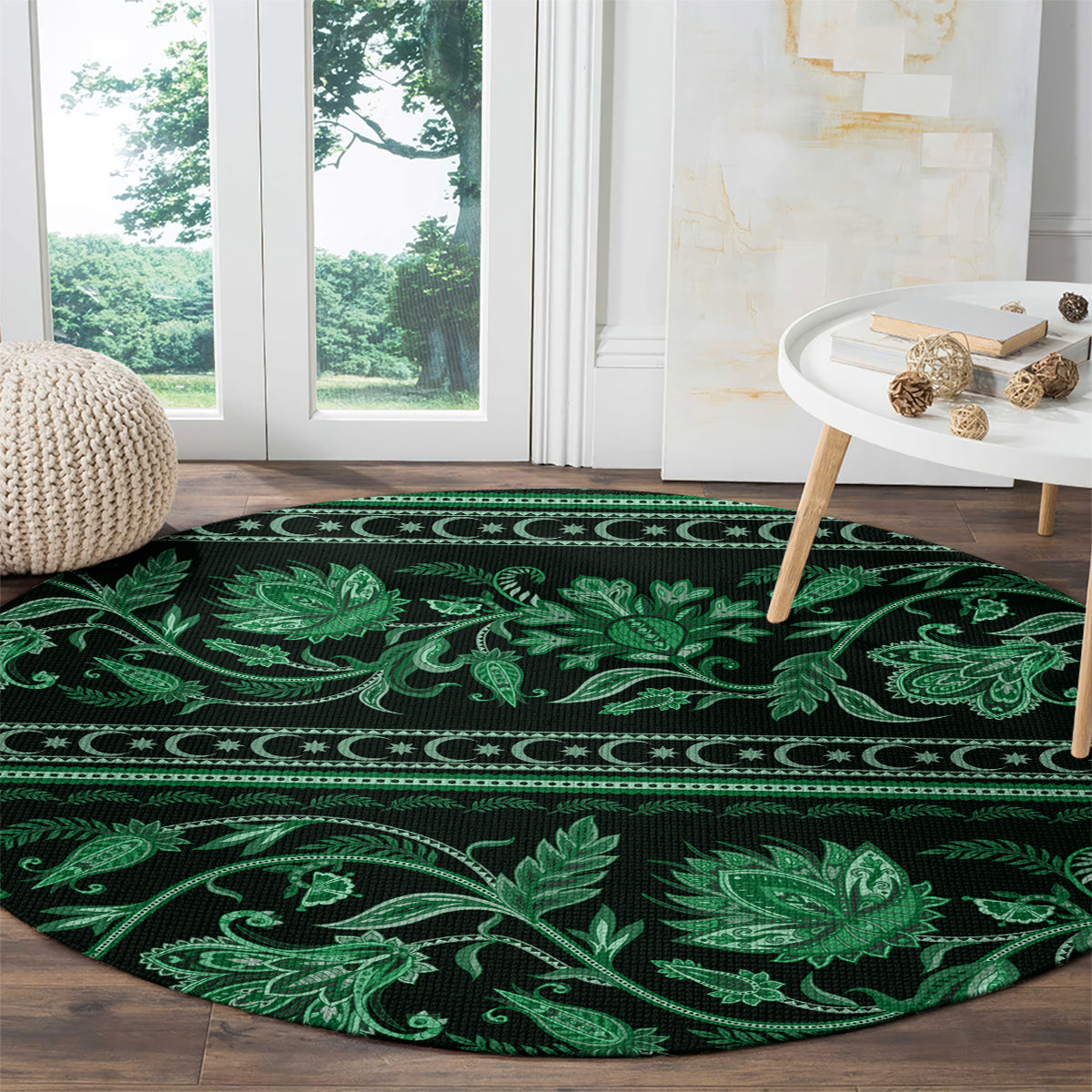 azerbaijan-round-carpet-traditional-pattern-ornament-with-flowers-buta-green