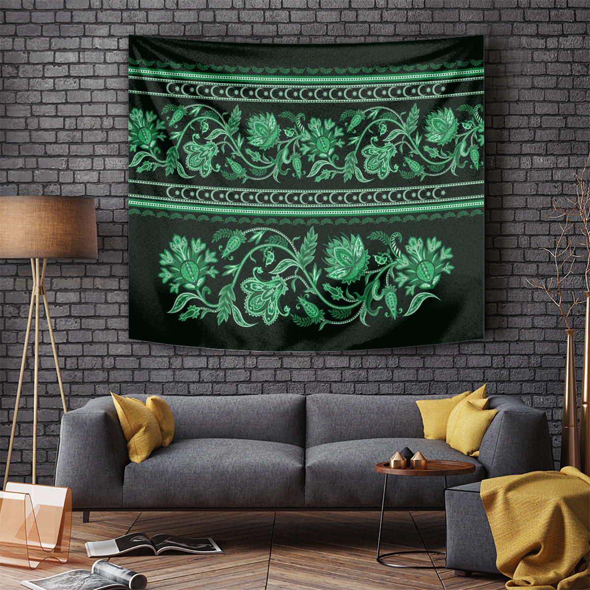 Azerbaijan Tapestry Traditional Pattern Ornament With Flowers Buta Green - Wonder Print Shop