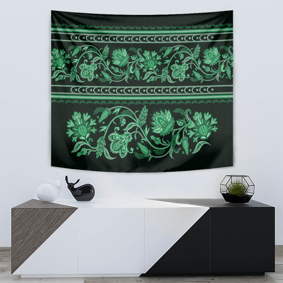 Azerbaijan Tapestry Traditional Pattern Ornament With Flowers Buta Green - Wonder Print Shop