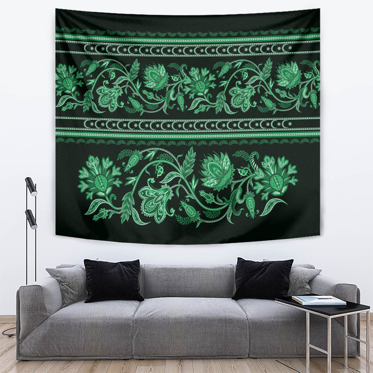 Azerbaijan Tapestry Traditional Pattern Ornament With Flowers Buta Green - Wonder Print Shop